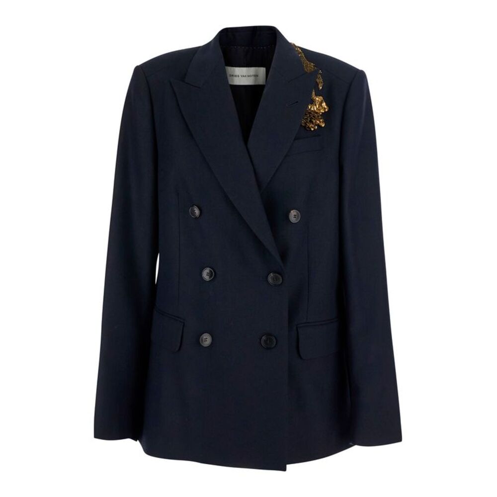 Dries Van Noten Women Barrysta Emb Jacket With Tech Fabric Embroidery Blue Men